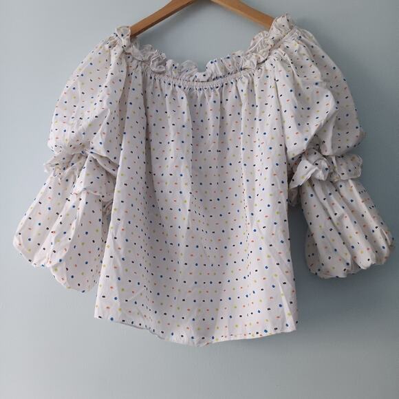 Caroline Constas Gia Cotton Off-Shoulder Puff Sleeve Blouse L - Picture 2 of 9